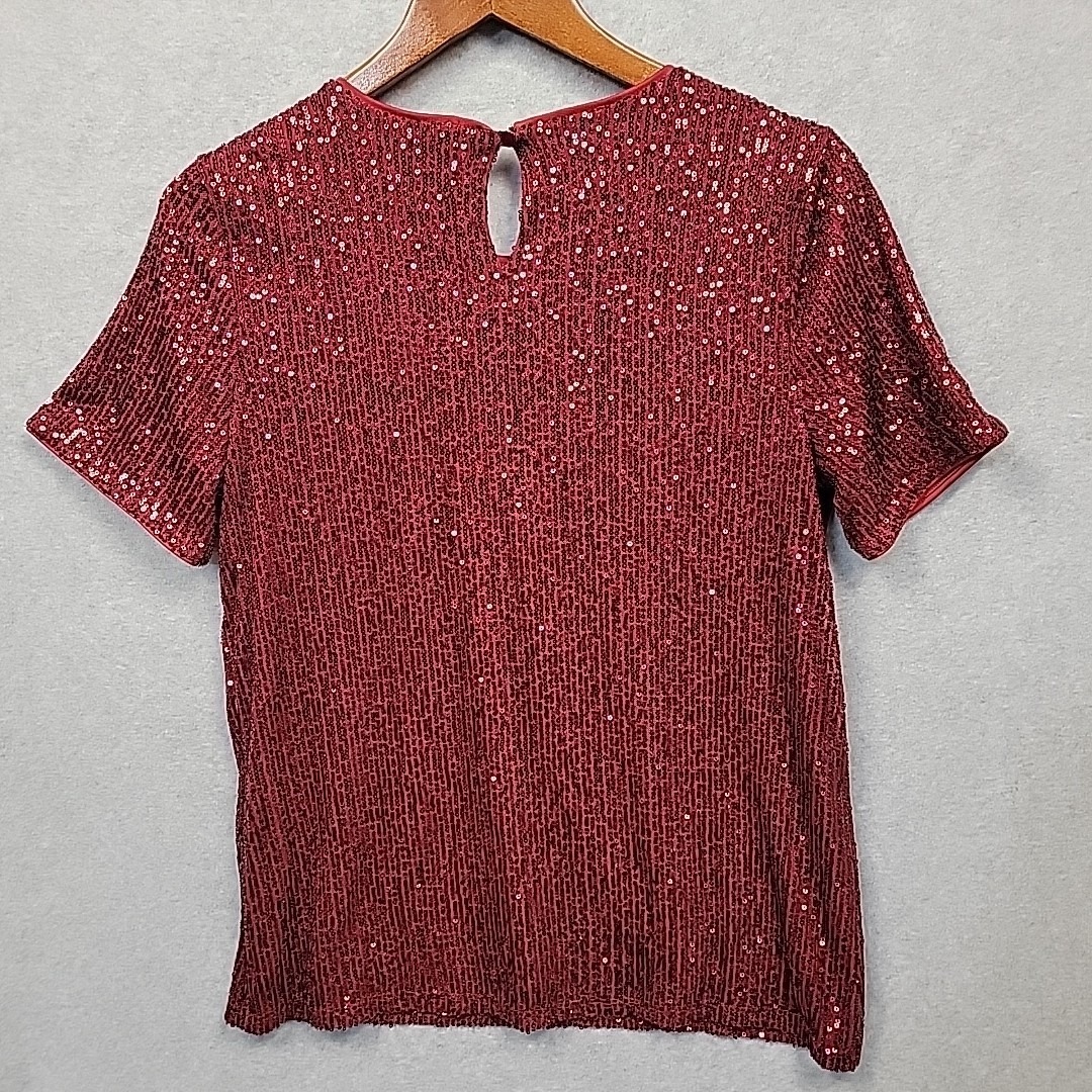 New The Limited Womens Size L Sequin Top Blouse Shirt Garnet Red Sparkle Cruise — image 3 of 8